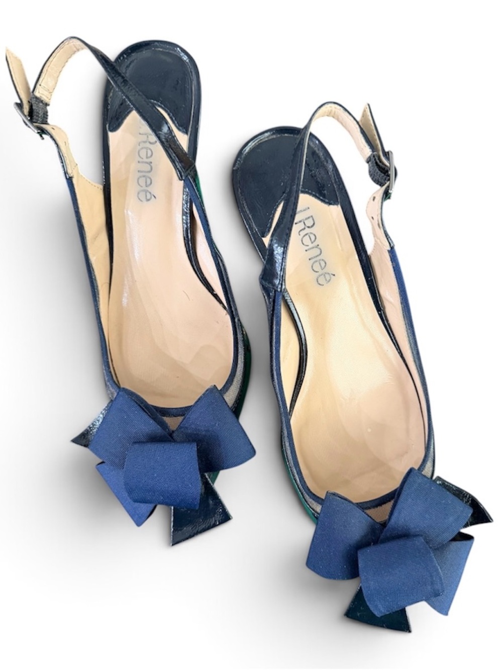 J. Renee | Crinkle-Patent Leather Navy Slingback Heels 💙